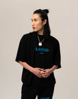 BLACK OVERSIZED TEE – BLUE LOGO