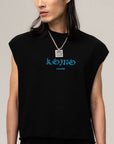 BLACK SLEEVELESS TEE – BLUE LOGO