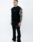 BLACK SLEEVELESS TEE – BLUE LOGO