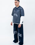 NAVY MESH JERSEY TEE