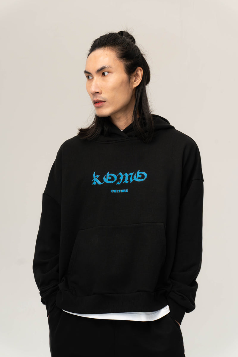 BLACK HOODIE – BLUE LOGO