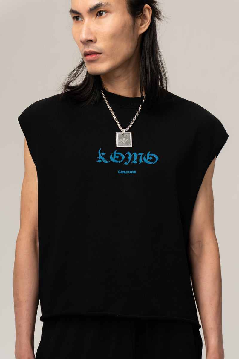 BLACK SLEEVELESS TEE – BLUE LOGO