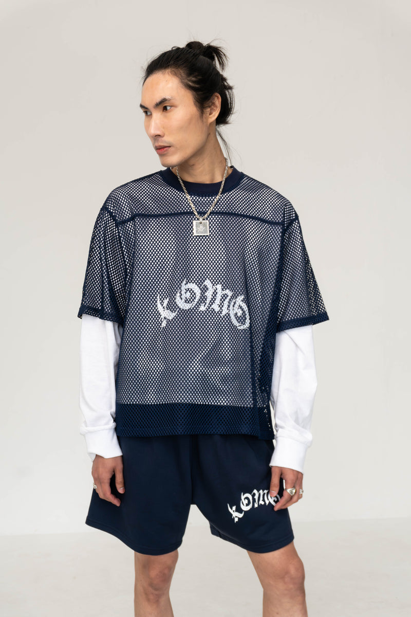 NAVY MESH JERSEY TEE