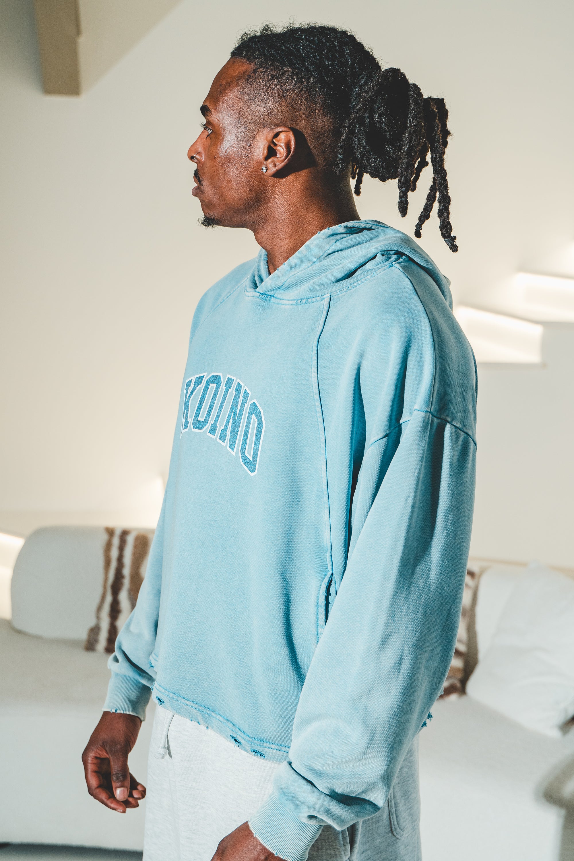 Vintage Washed Frayed-Hem Hoodie