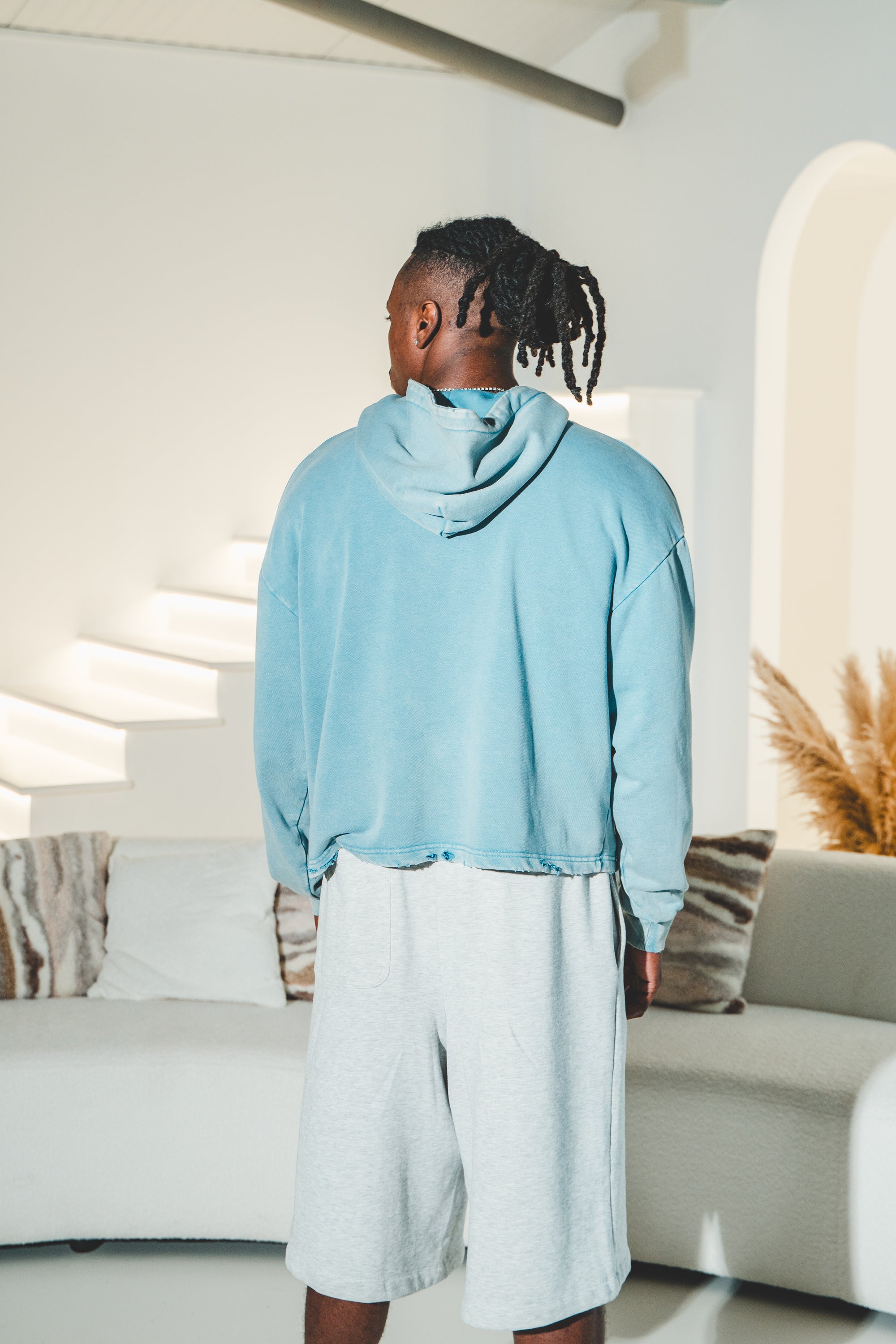 Vintage Washed Frayed-Hem Hoodie