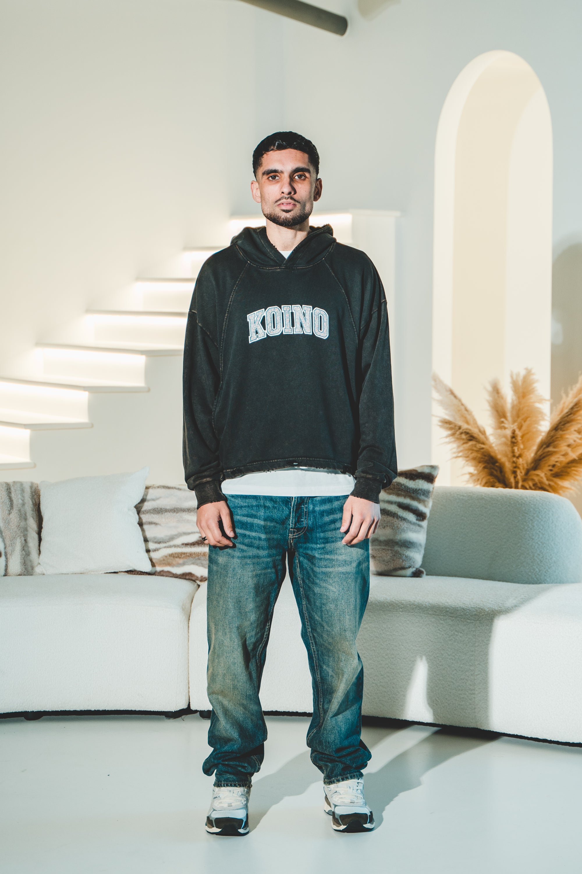 Vintage Washed Frayed-Hem Hoodie