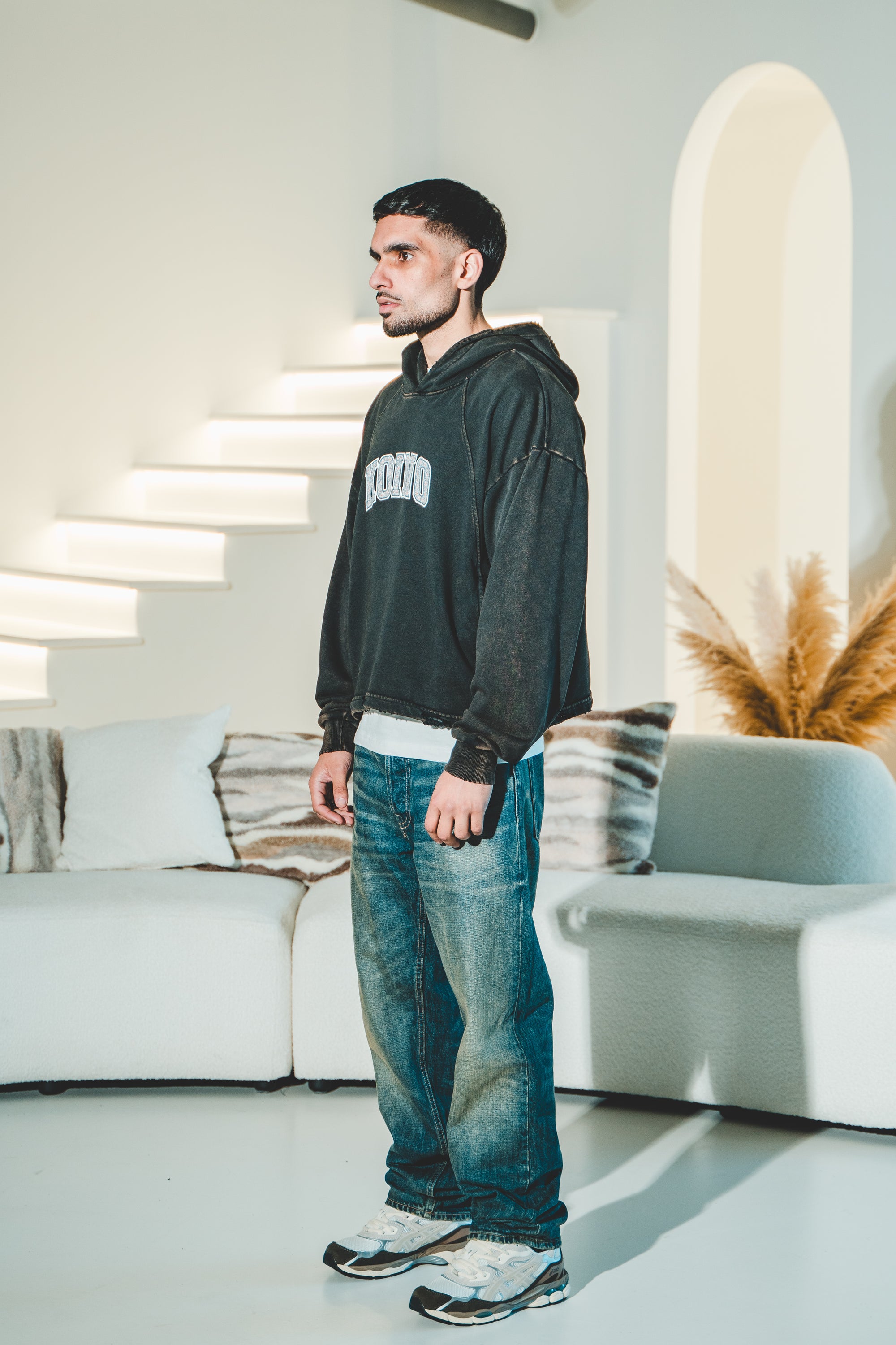 Vintage Washed Frayed-Hem Hoodie