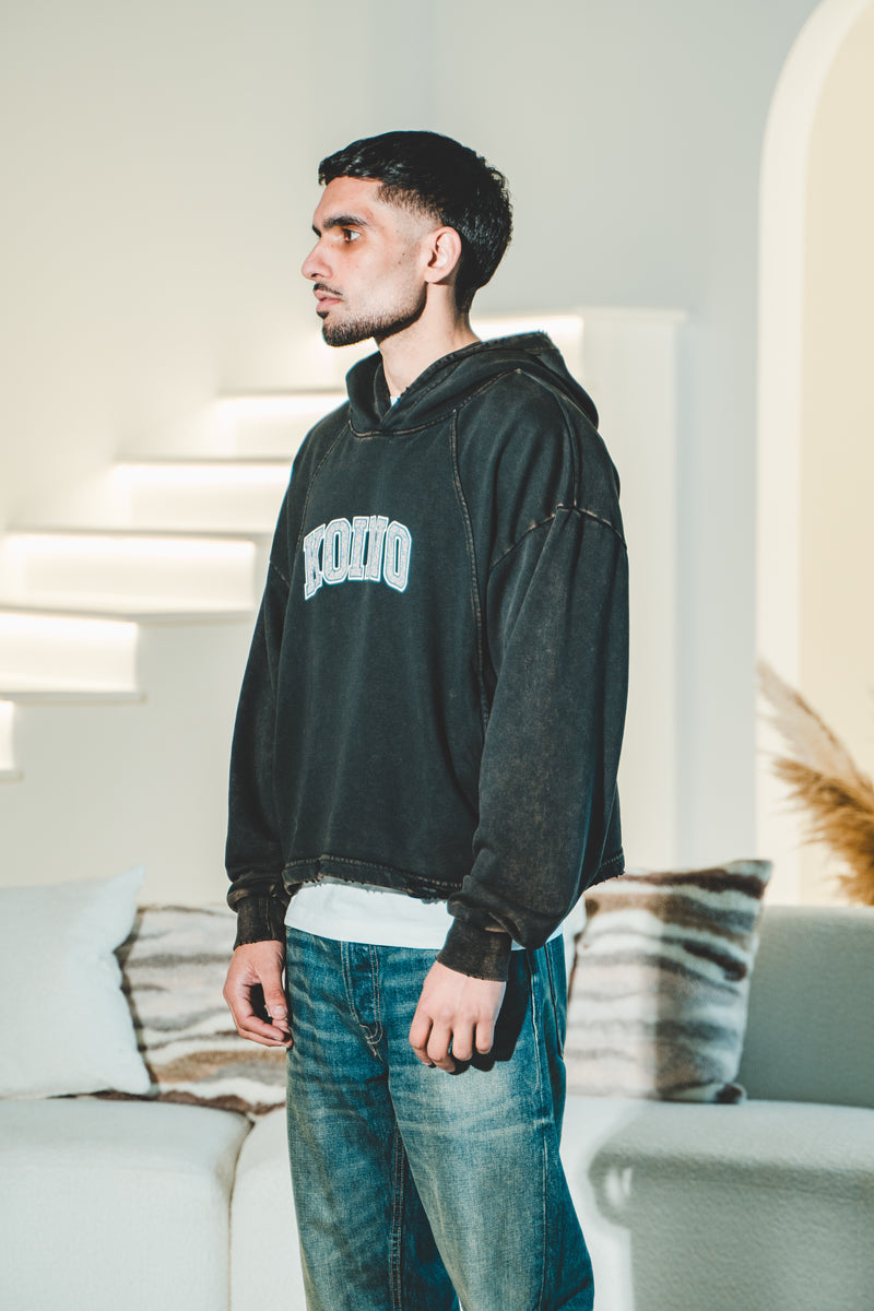 Vintage Washed Frayed-Hem Hoodie