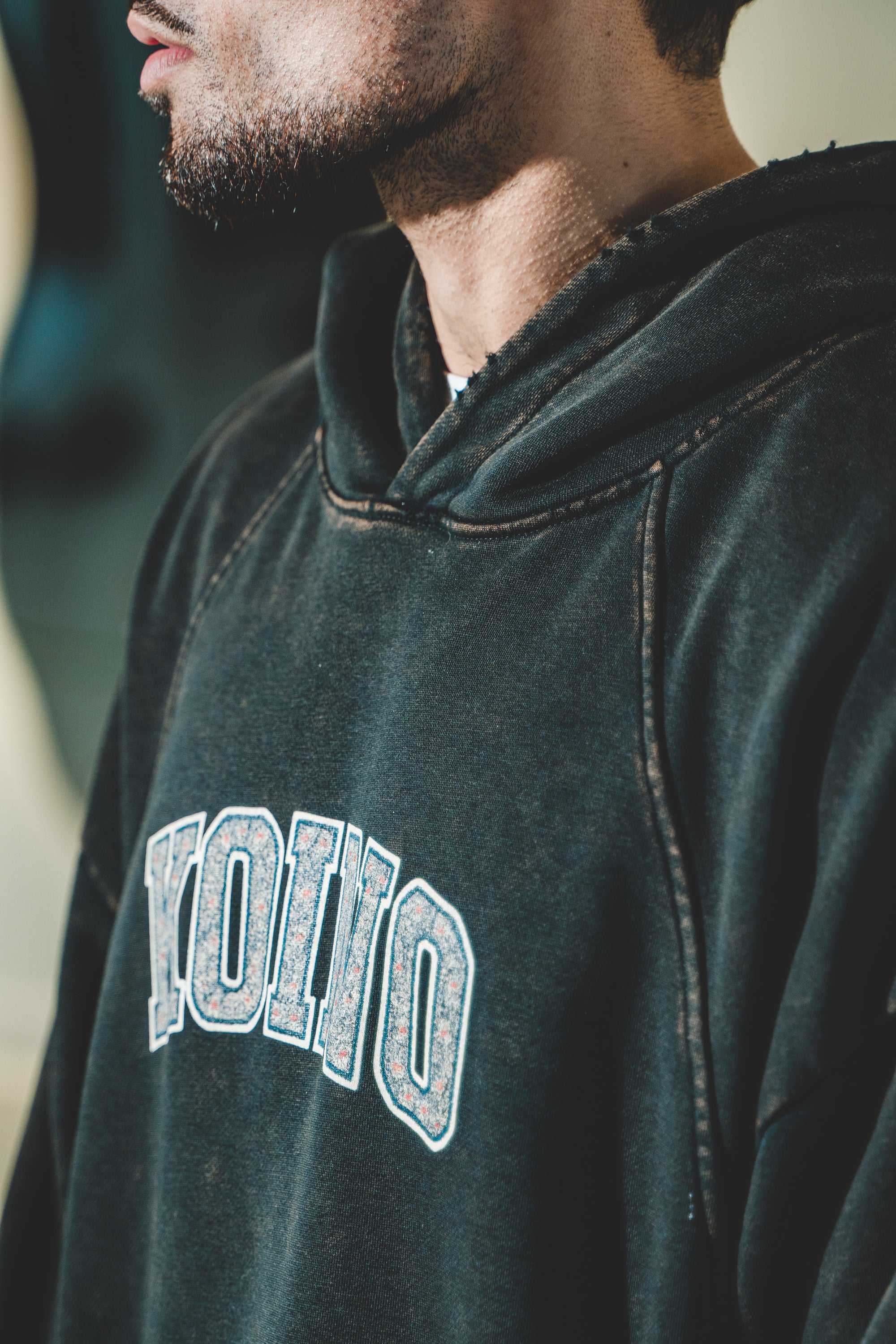 Vintage Washed Frayed-Hem Hoodie