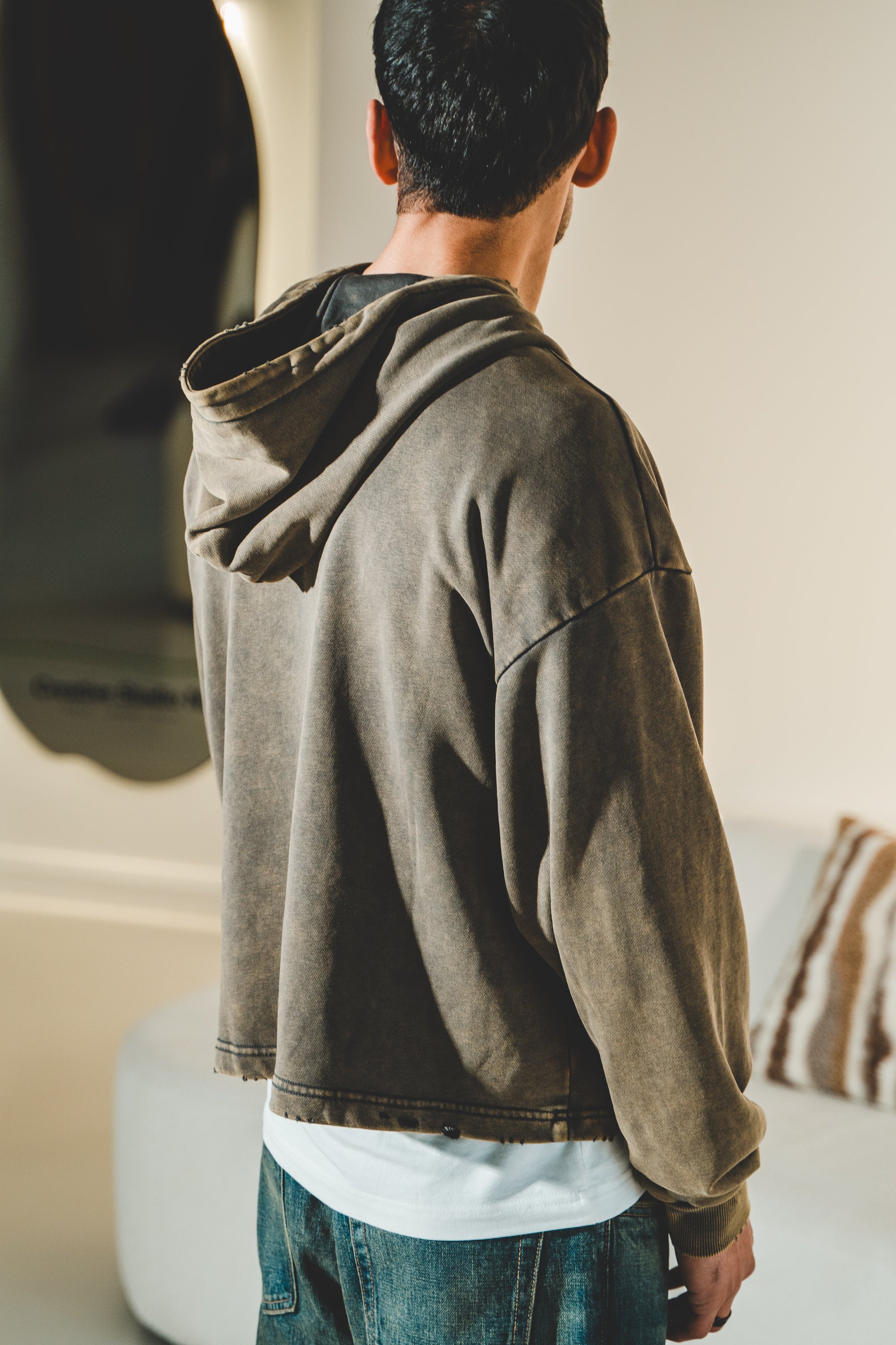 Vintage Washed Frayed-Hem Hoodie