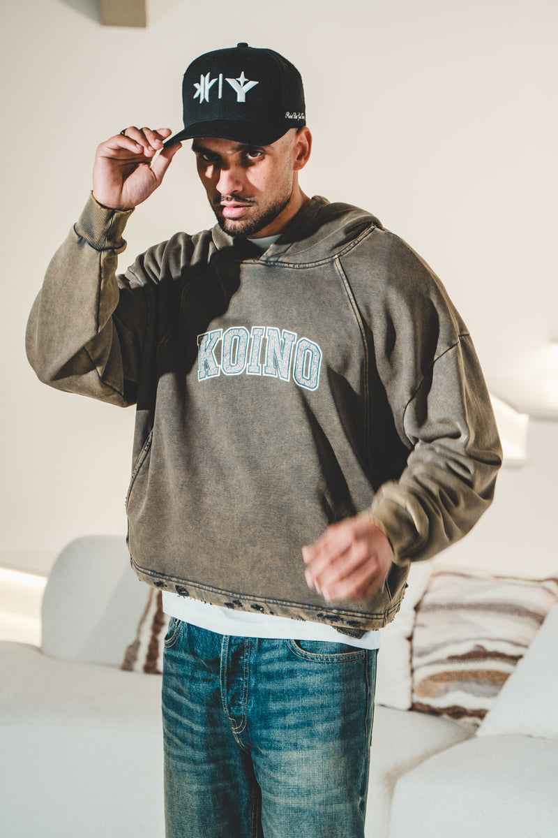 Vintage Washed Frayed-Hem Hoodie