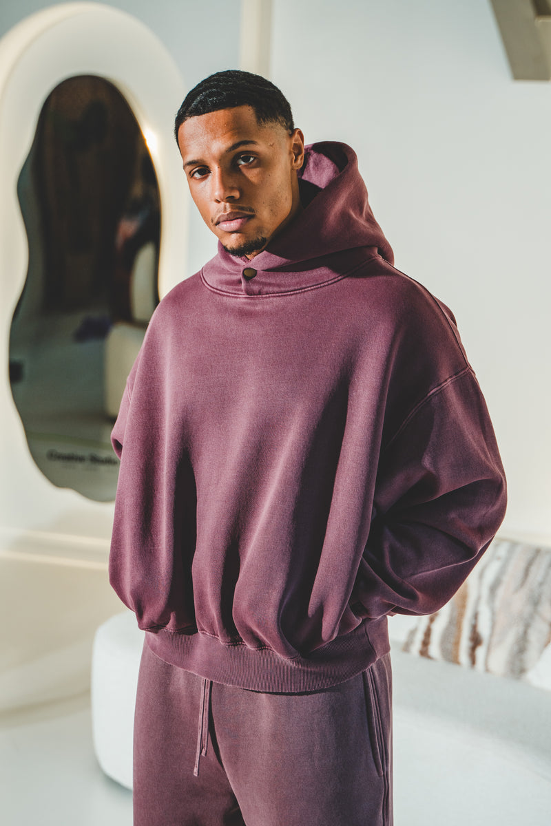 Frayed Enzyme Washed Fleece Hoodie