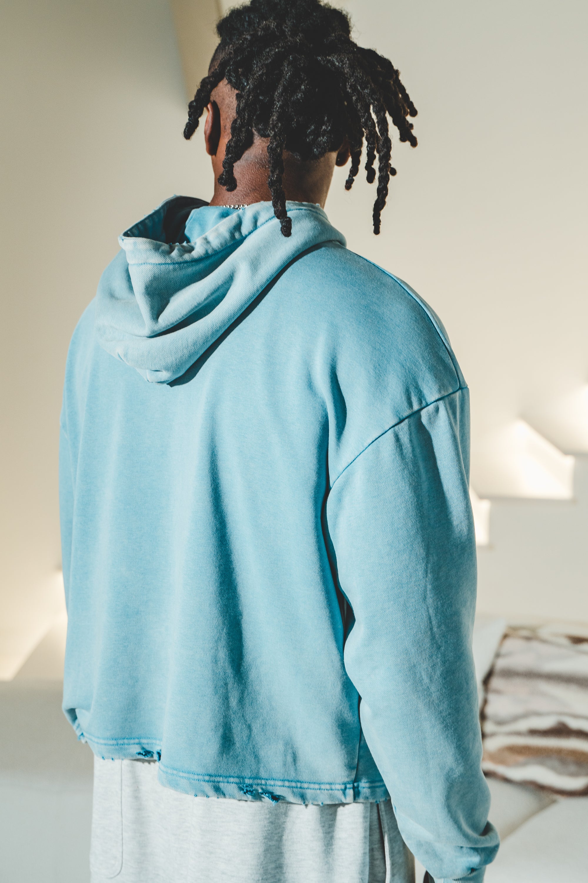 Vintage Washed Frayed-Hem Hoodie